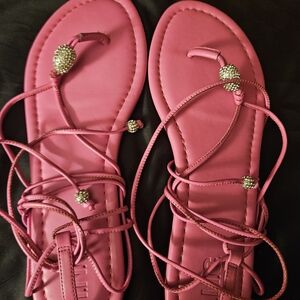 INC International Concepts Hot Pink Jeweled Wrap Sandals